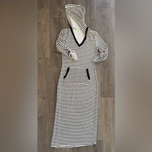 MONTEAU LOS ANGELES Black+White Striped Hoodie Dress (M) Retail $49